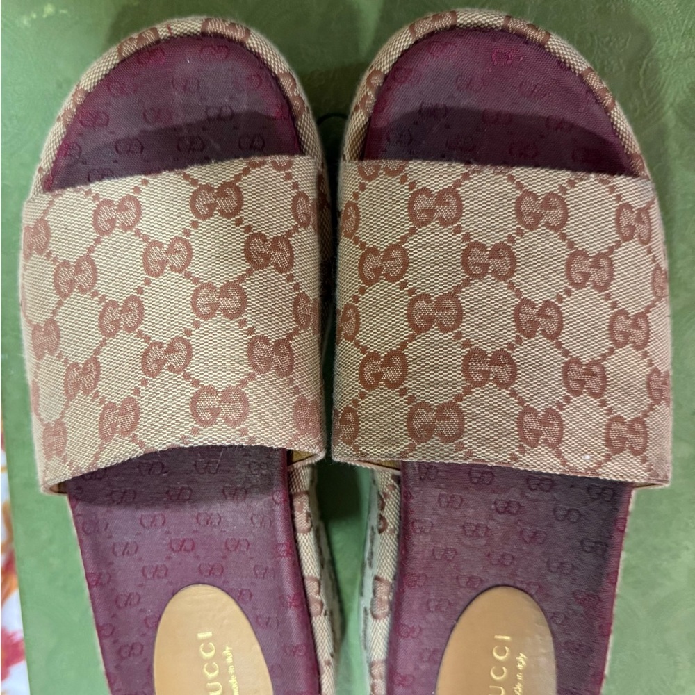Gucci Women's Tan Monogram Mules